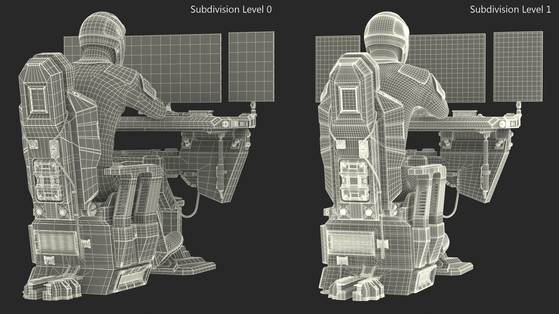 3D model Astronaut at a Sci-Fi Computer