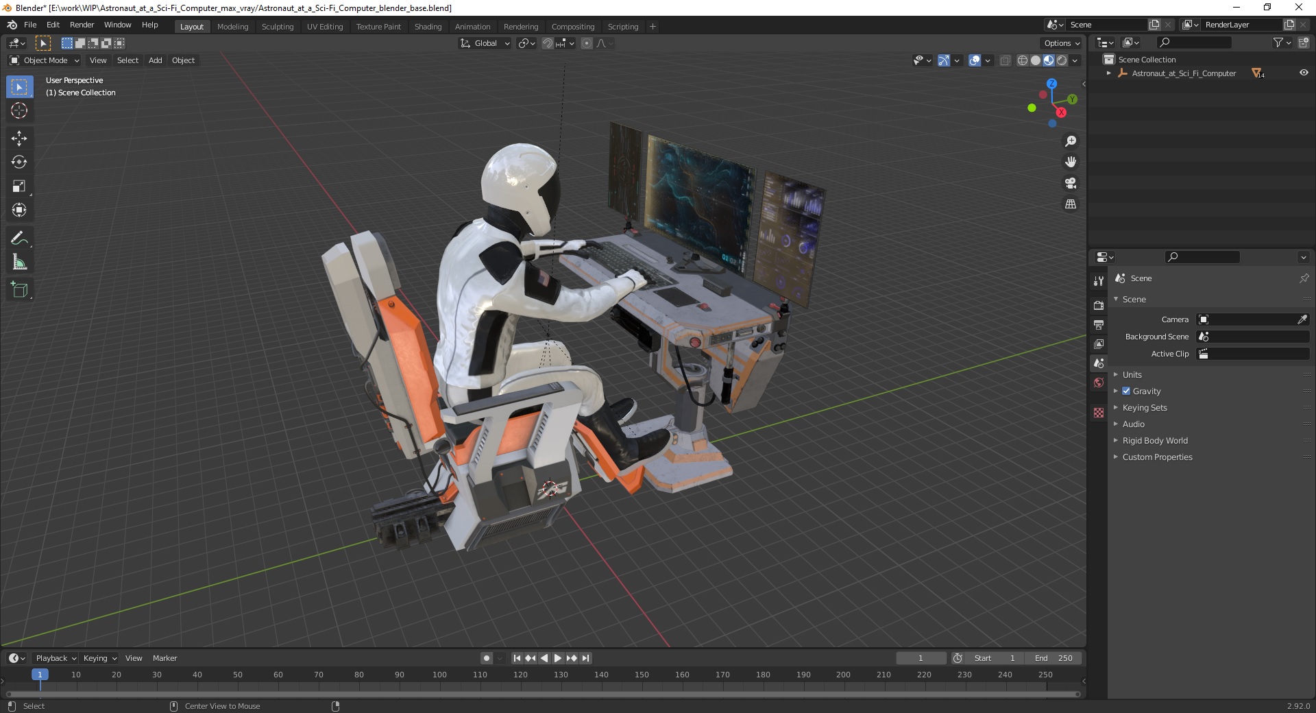 3D model Astronaut at a Sci-Fi Computer