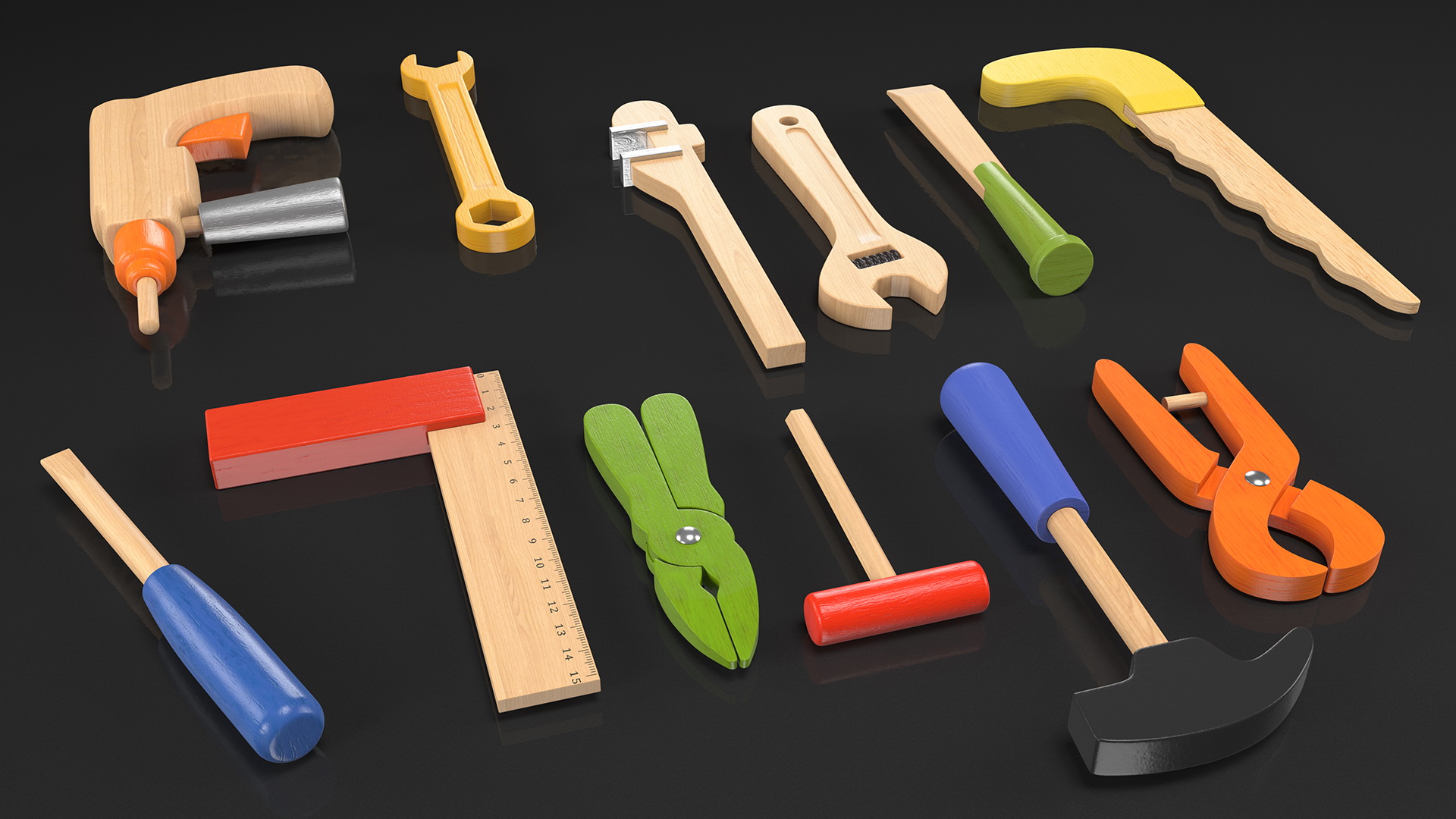 3D Colorful Wooden Tools