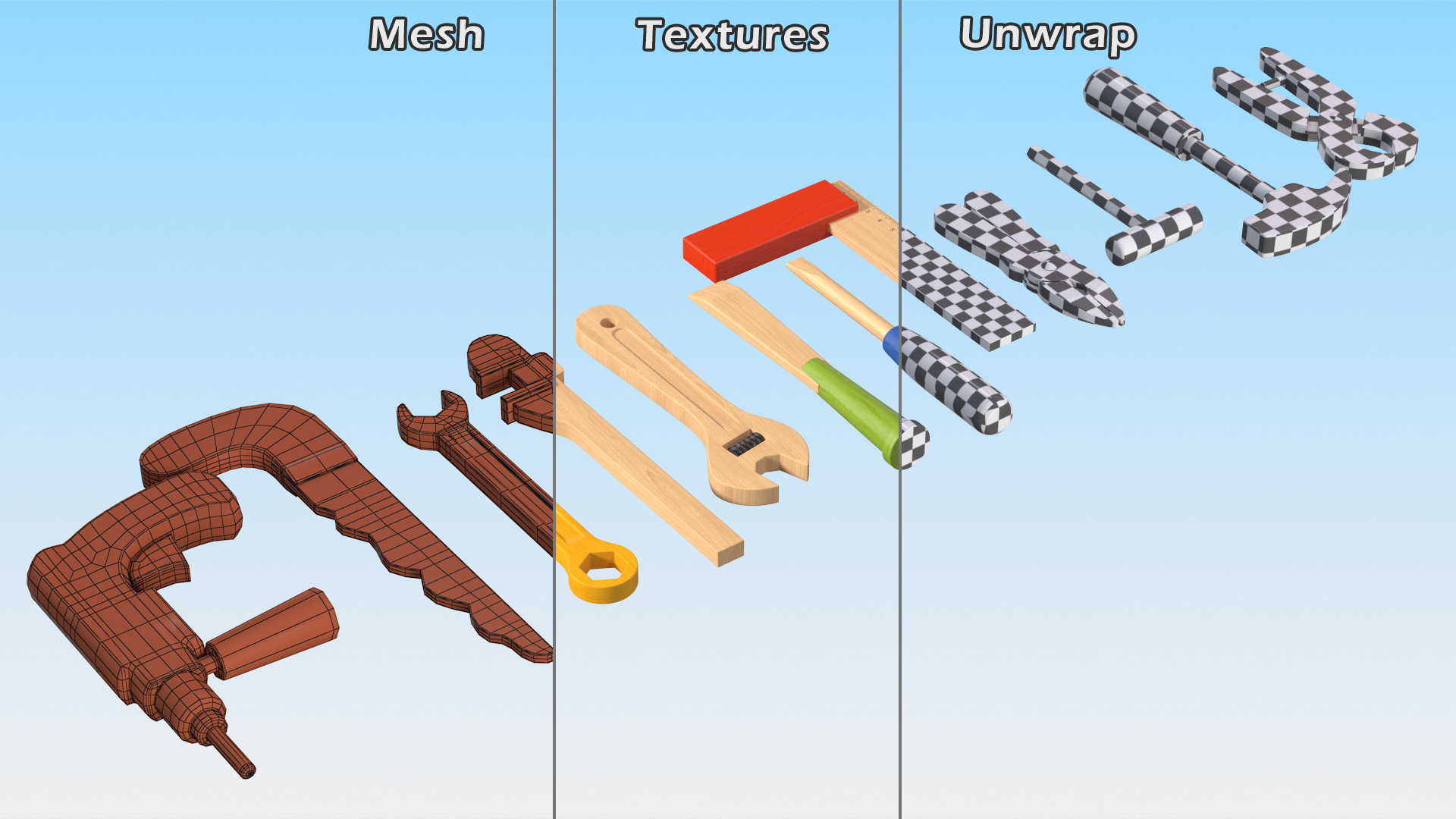 3D Colorful Wooden Tools