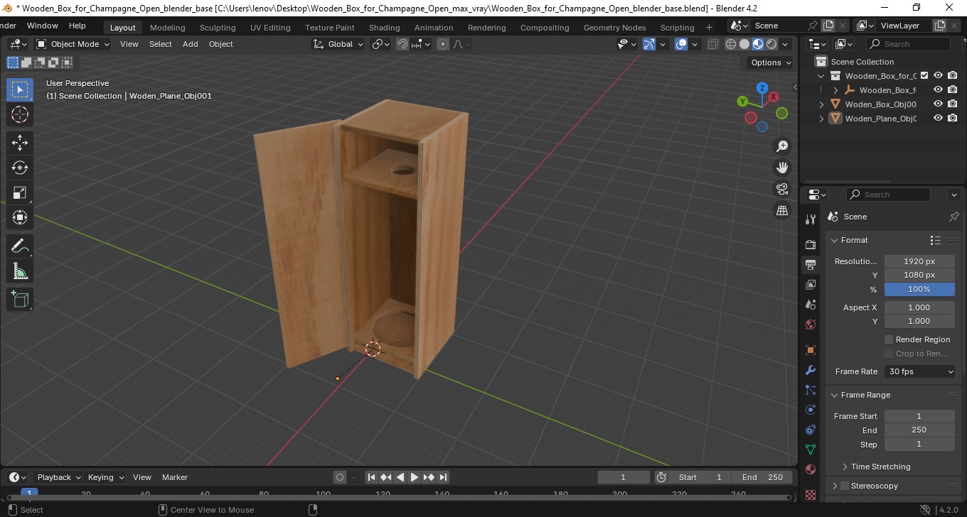 Wooden Box for Champagne Open 3D model