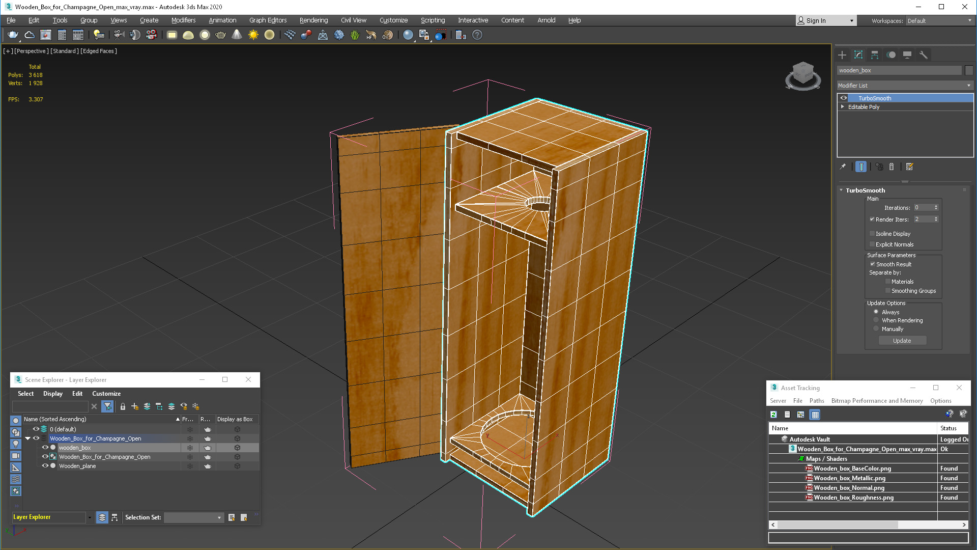 Wooden Box for Champagne Open 3D model