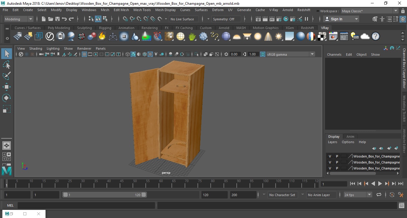Wooden Box for Champagne Open 3D model