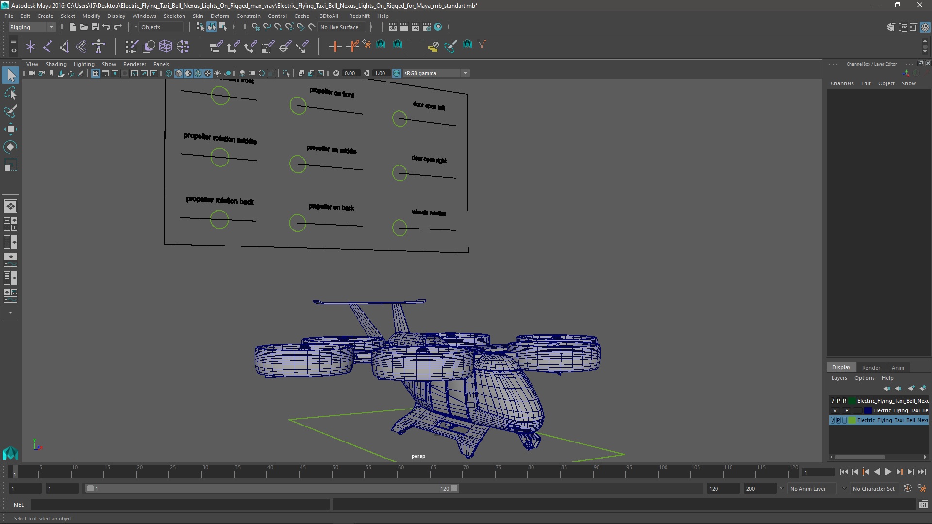 Electric Flying Taxi Bell Nexus Lights On Rigged for Maya 3D