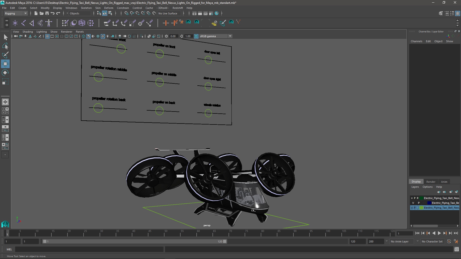 Electric Flying Taxi Bell Nexus Lights On Rigged for Maya 3D