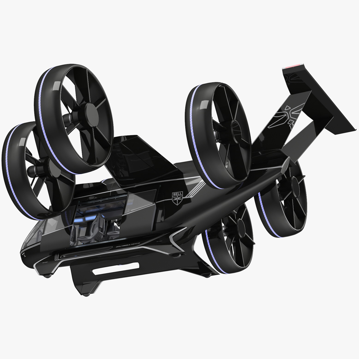 Electric Flying Taxi Bell Nexus Lights On Rigged for Maya 3D