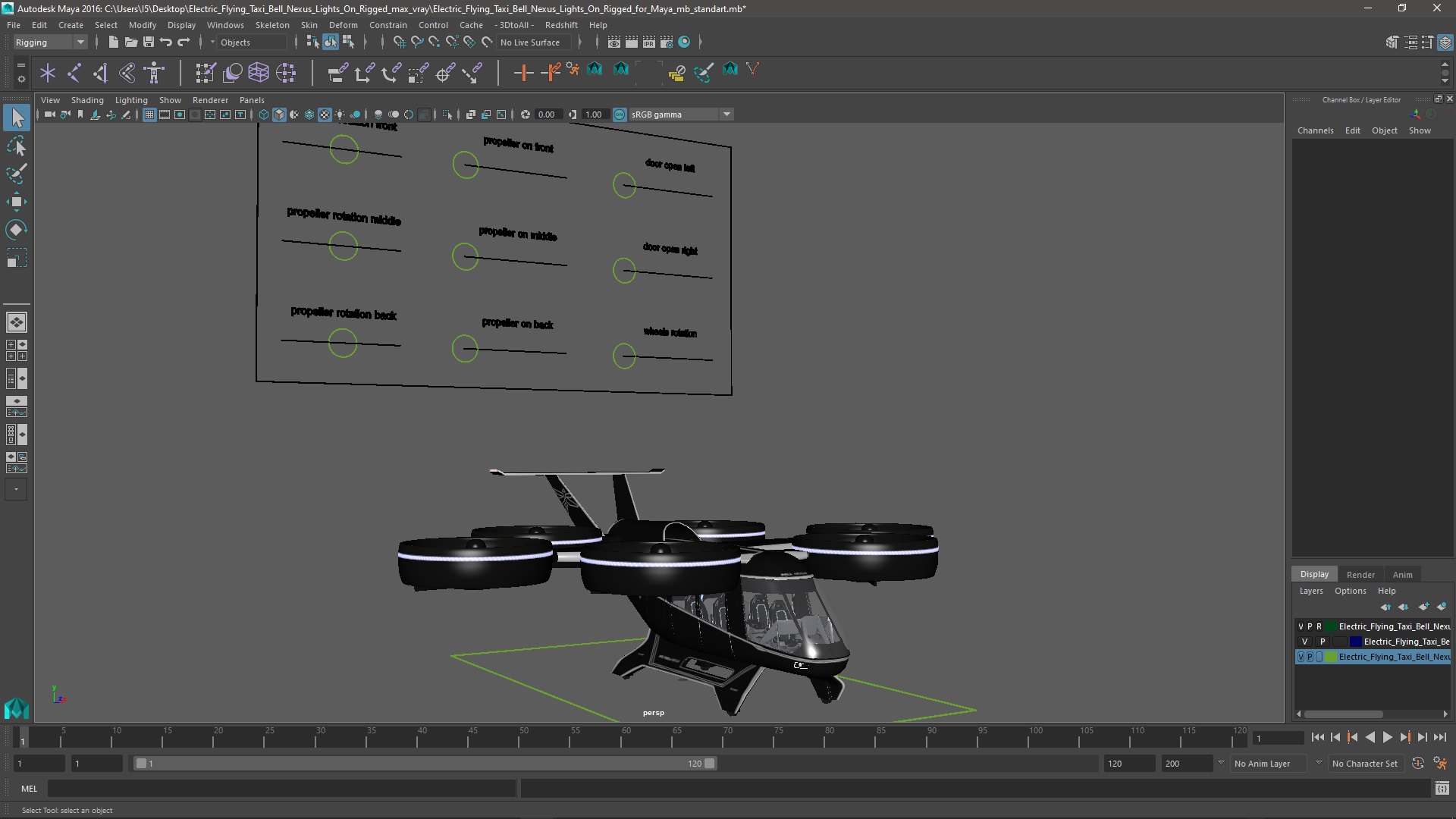 Electric Flying Taxi Bell Nexus Lights On Rigged for Maya 3D