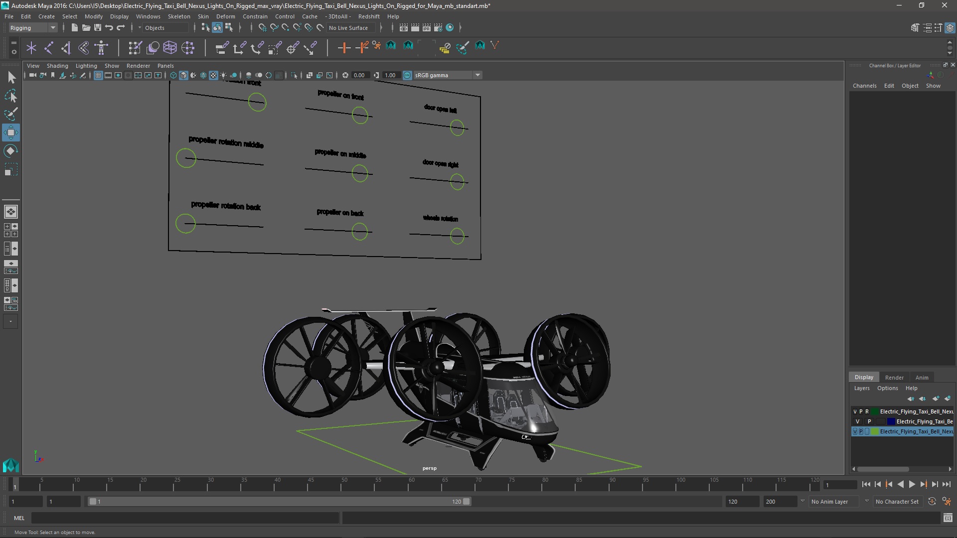 Electric Flying Taxi Bell Nexus Lights On Rigged for Maya 3D