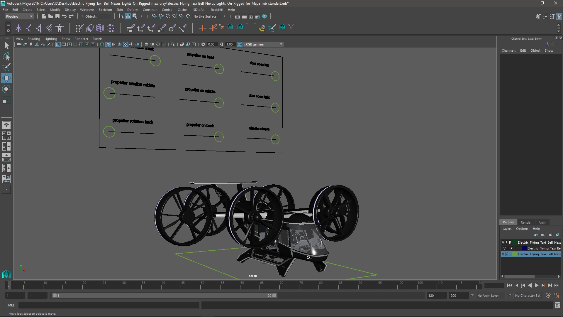 Electric Flying Taxi Bell Nexus Lights On Rigged for Maya 3D