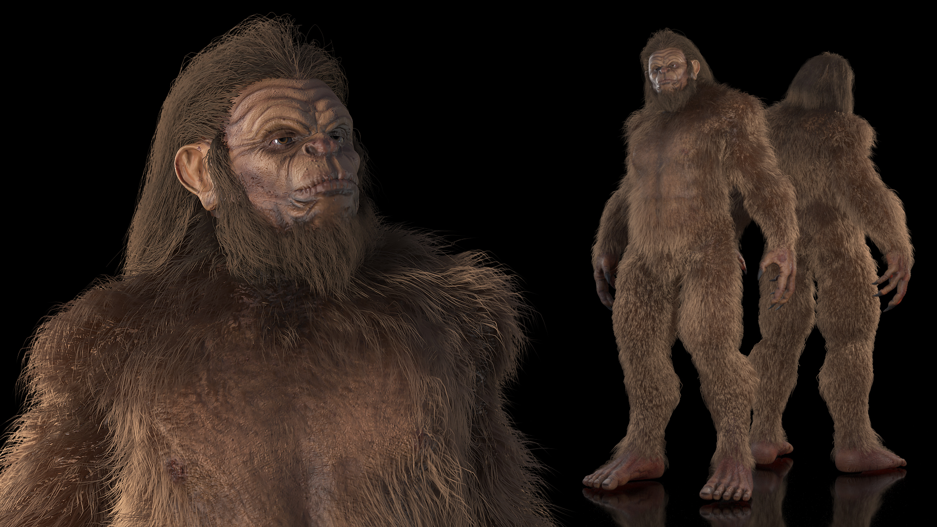 3D model Bigfoot Standing Pose Fur