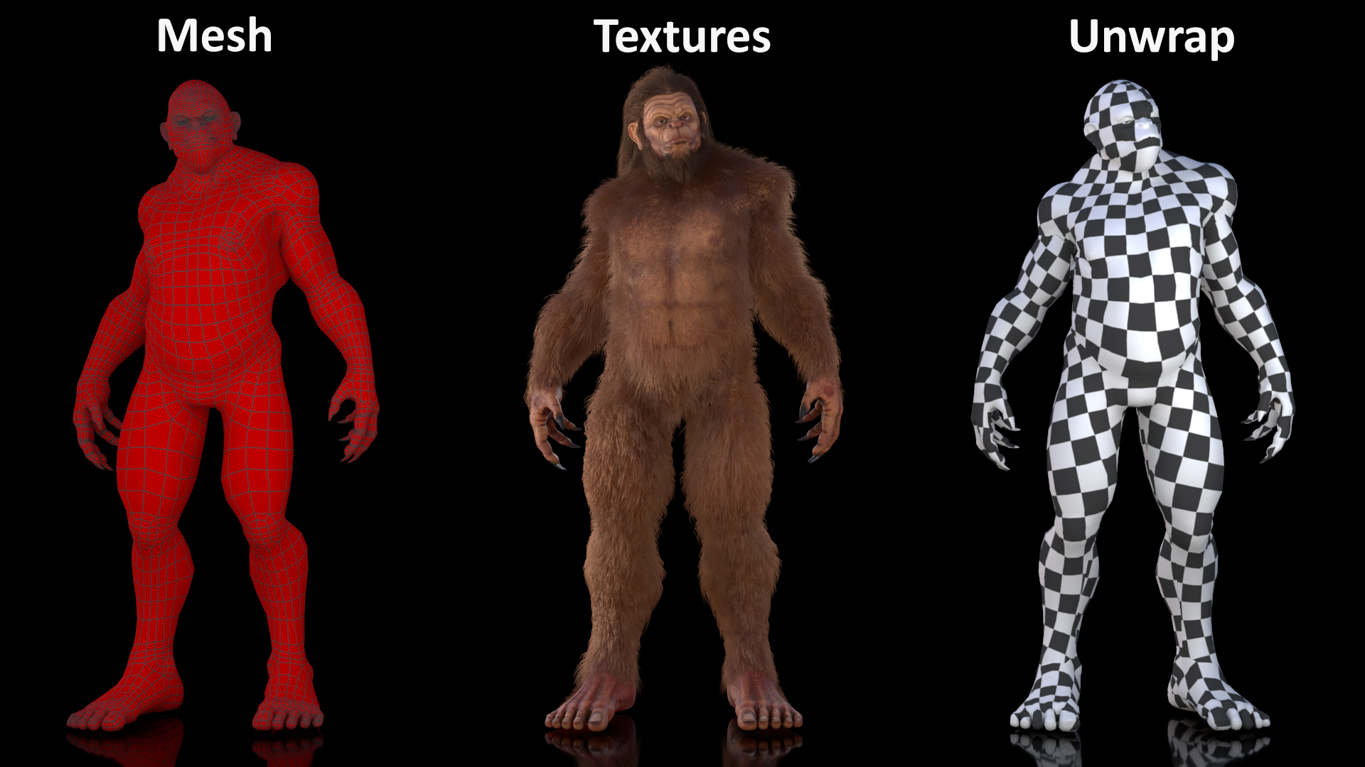 3D model Bigfoot Standing Pose Fur