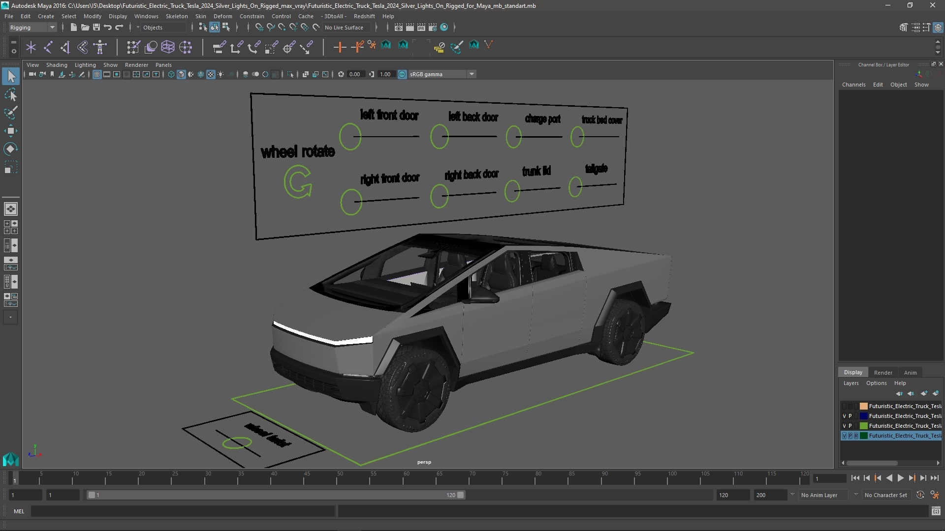 Futuristic Electric Truck Tesla 2024 Silver Lights On Rigged for Maya 3D model