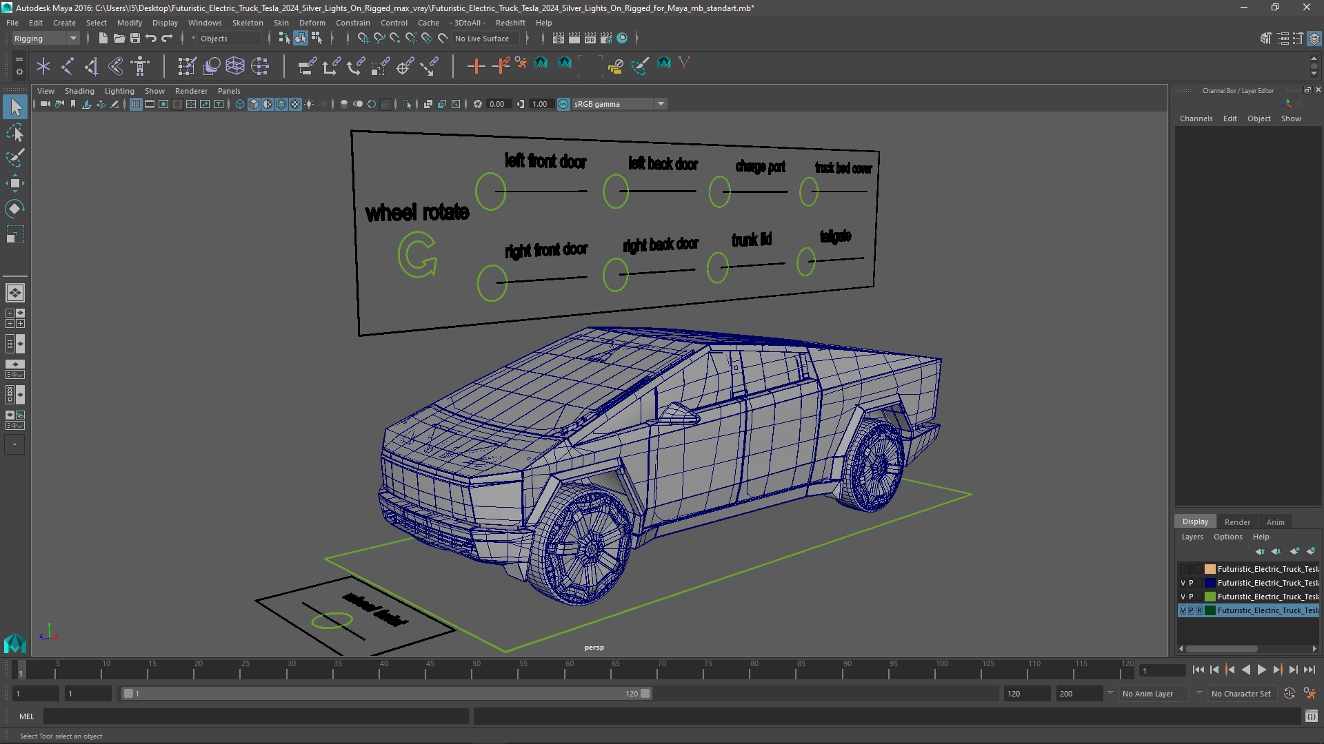 Futuristic Electric Truck Tesla 2024 Silver Lights On Rigged for Maya 3D model