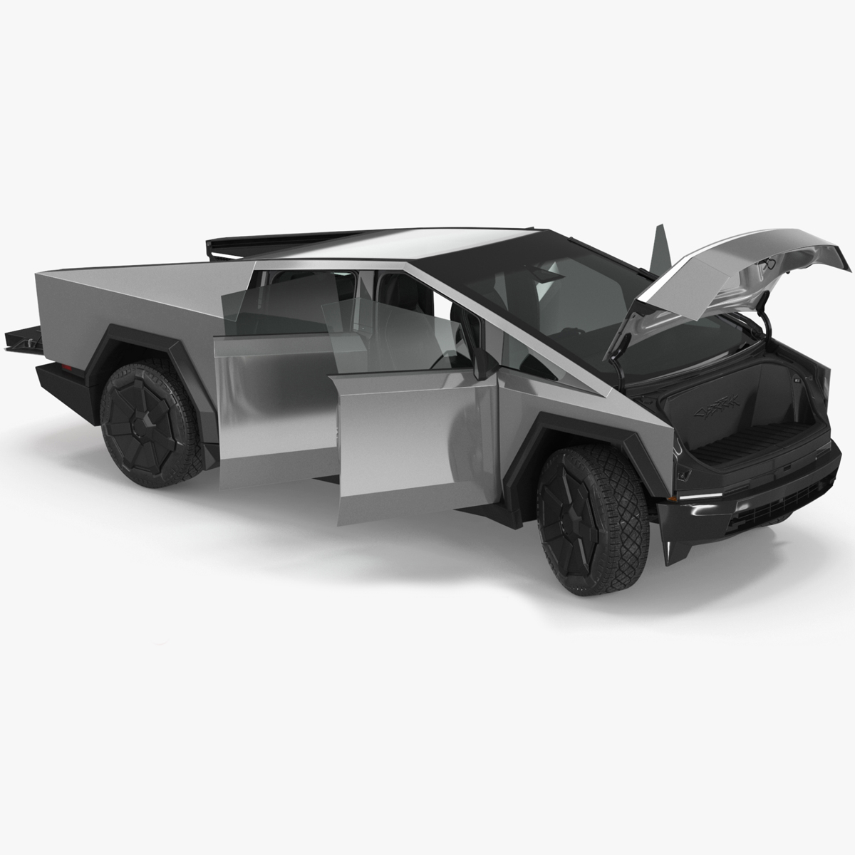 Futuristic Electric Truck Tesla 2024 Silver Lights On Rigged for Maya 3D model