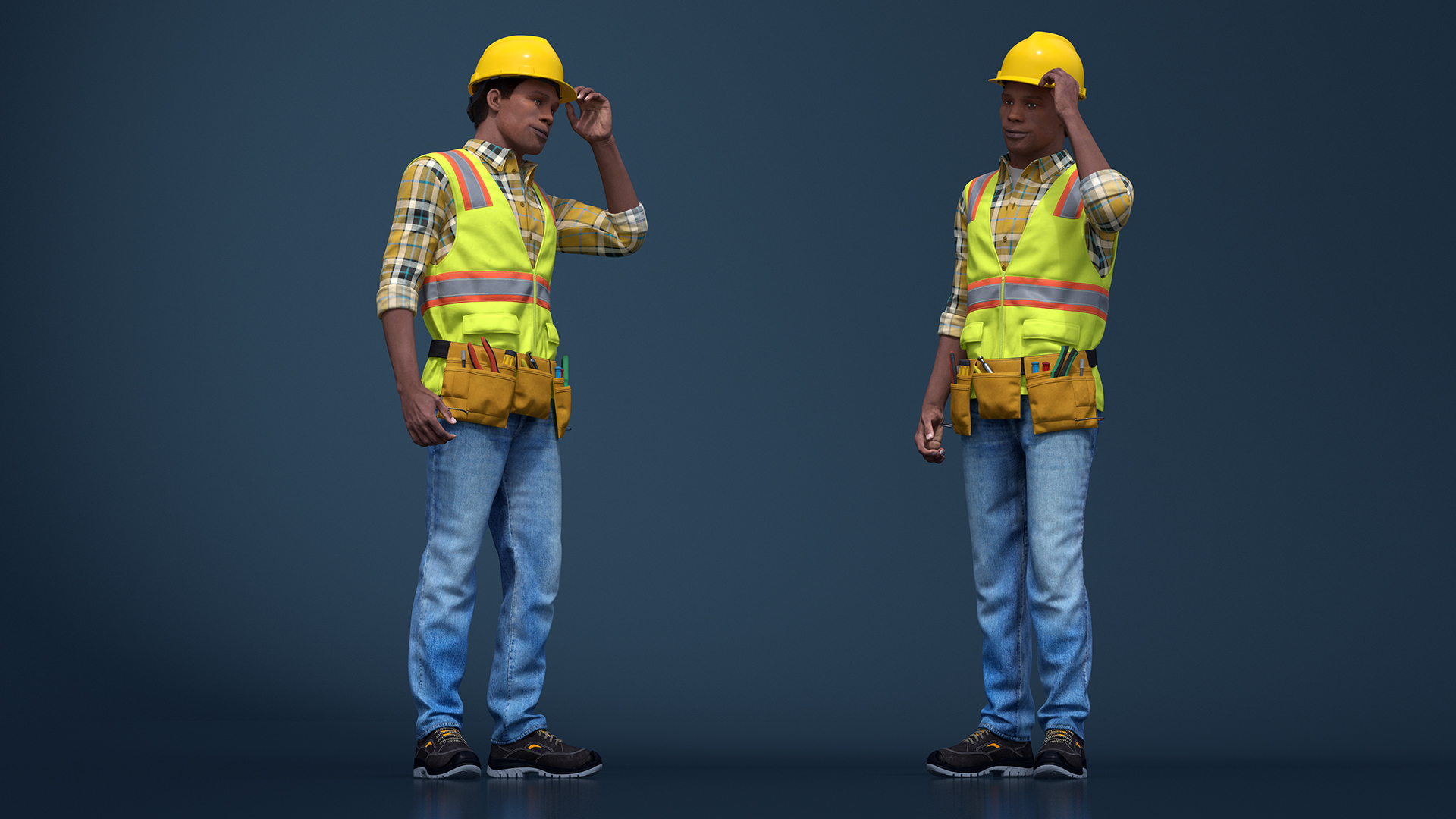 3D Construction Worker with Hard Hat and Vest Fur