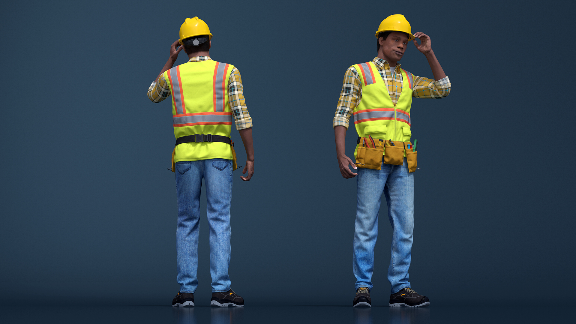 3D Construction Worker with Hard Hat and Vest Fur