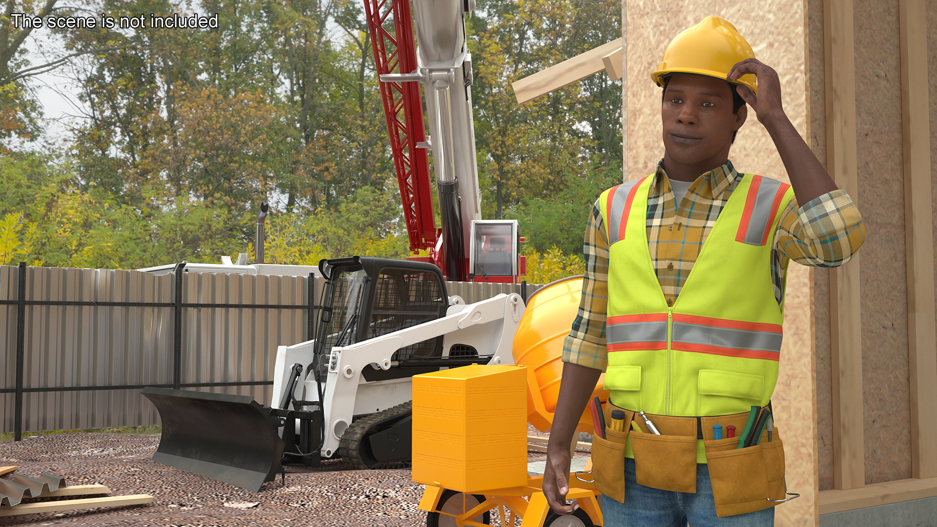 3D Construction Worker with Hard Hat and Vest Fur