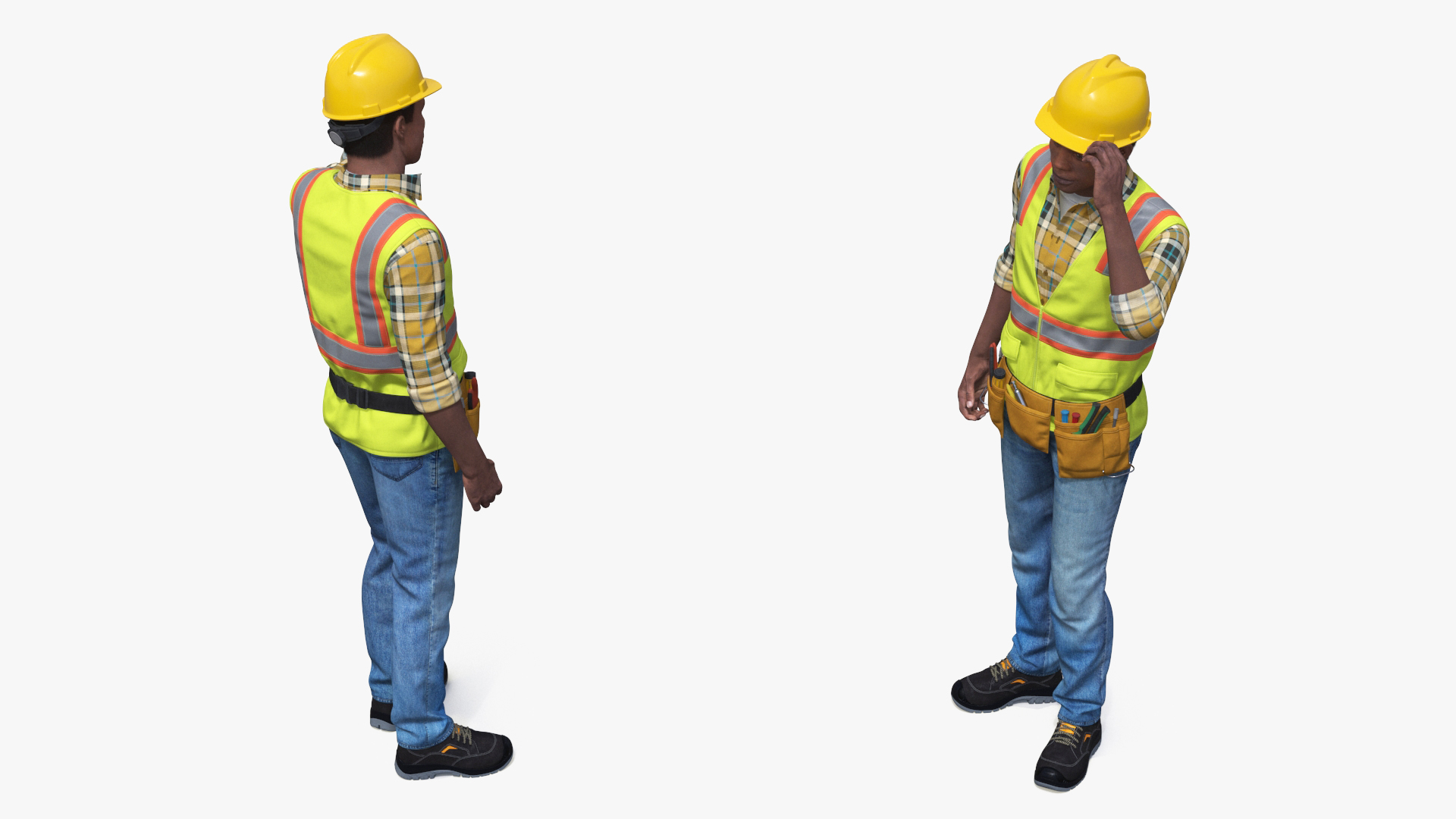 3D Construction Worker with Hard Hat and Vest Fur