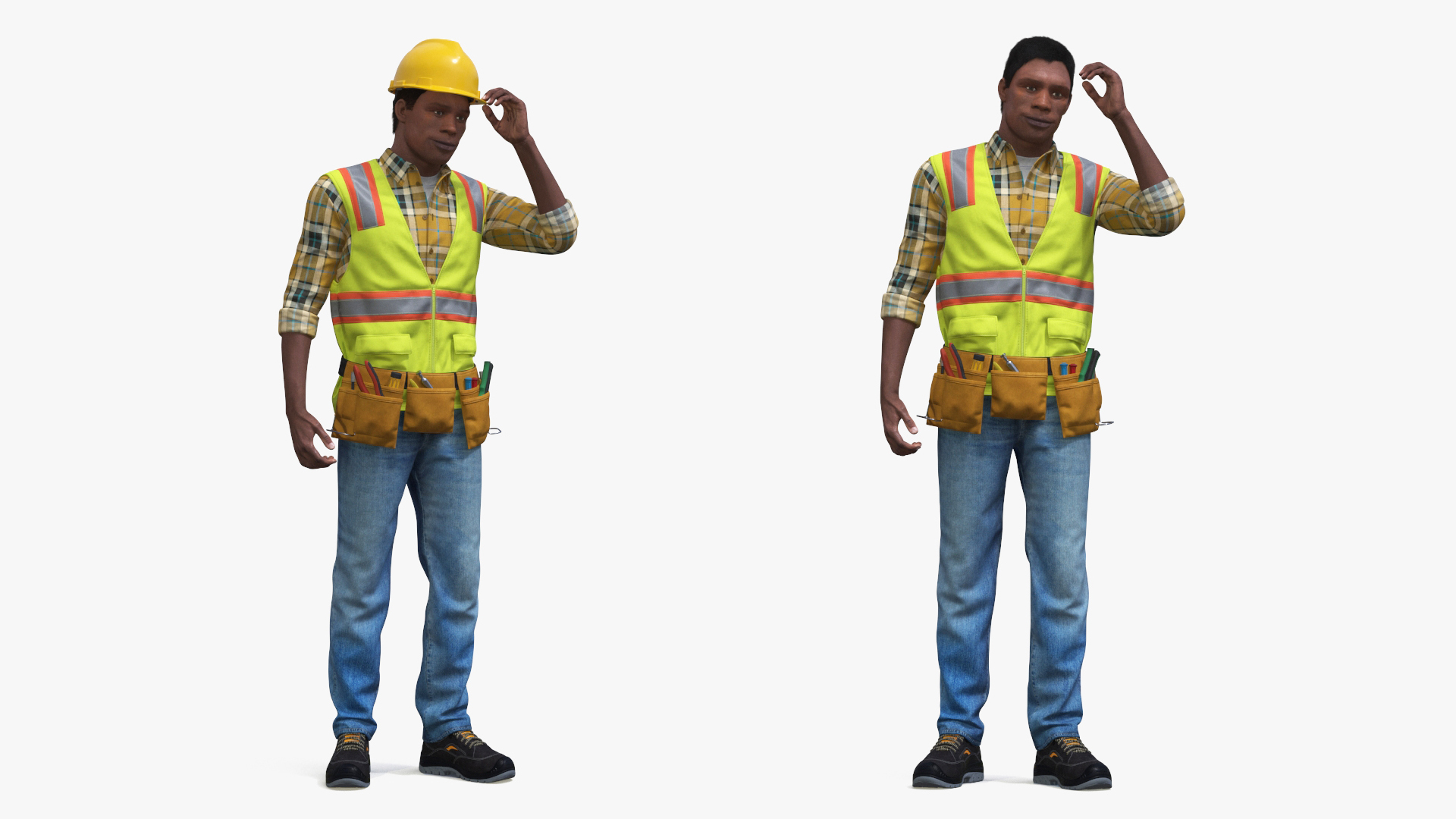 3D Construction Worker with Hard Hat and Vest Fur