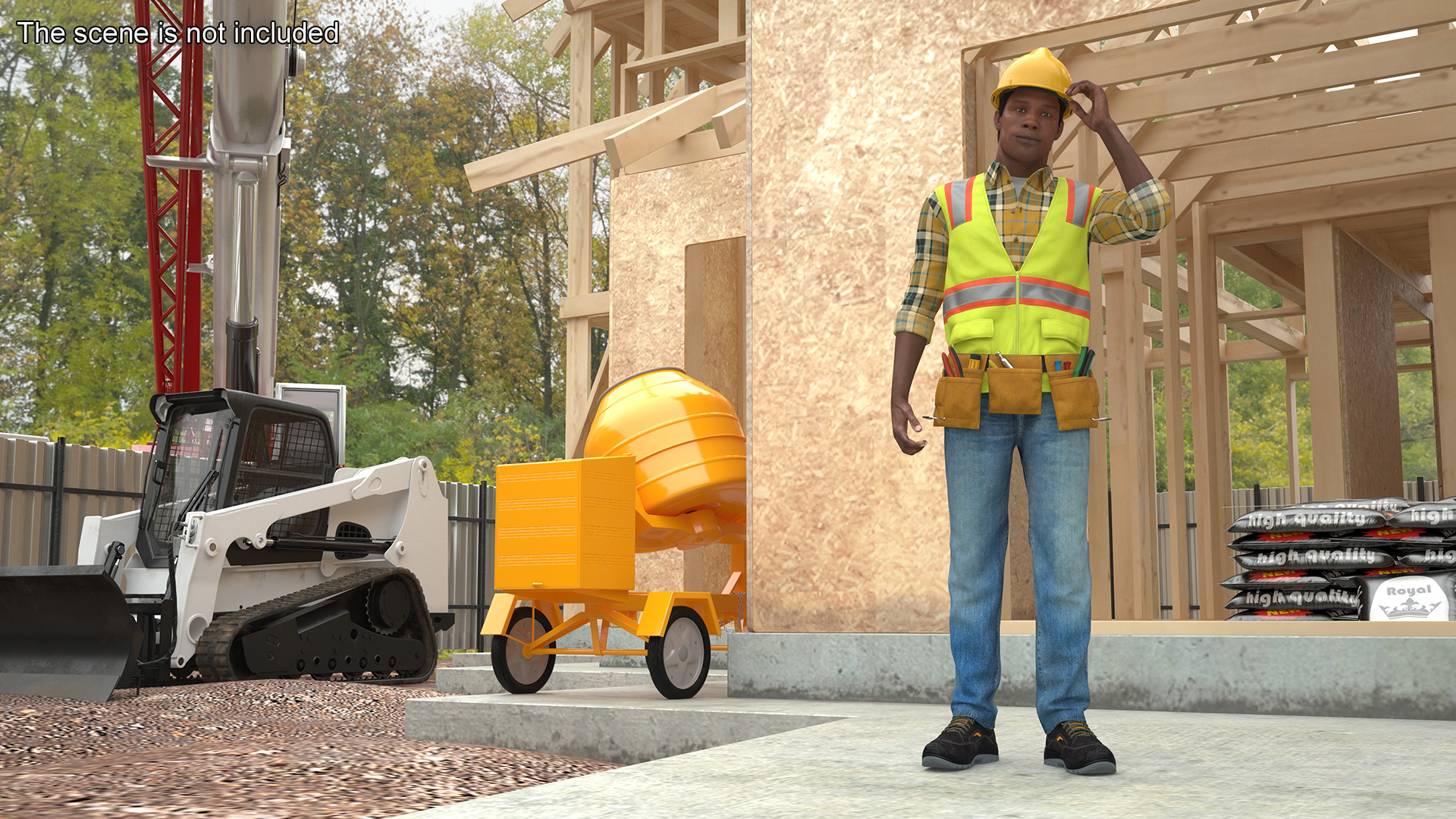 3D Construction Worker with Hard Hat and Vest Fur