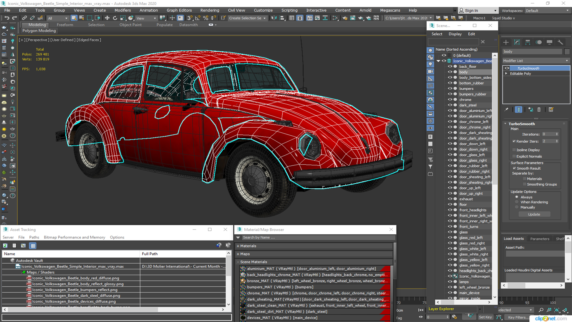 3D model Iconic Volkswagen Beetle Simple Interior