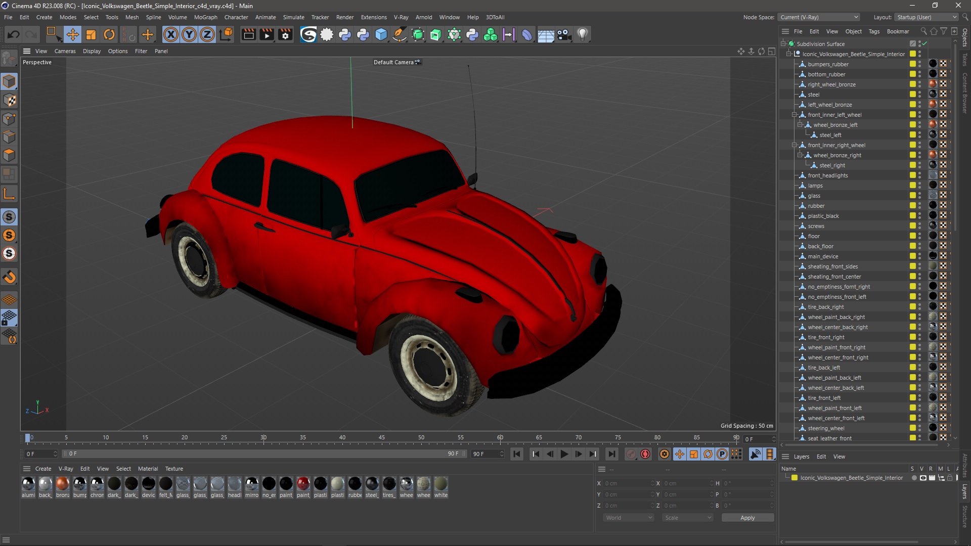 3D model Iconic Volkswagen Beetle Simple Interior