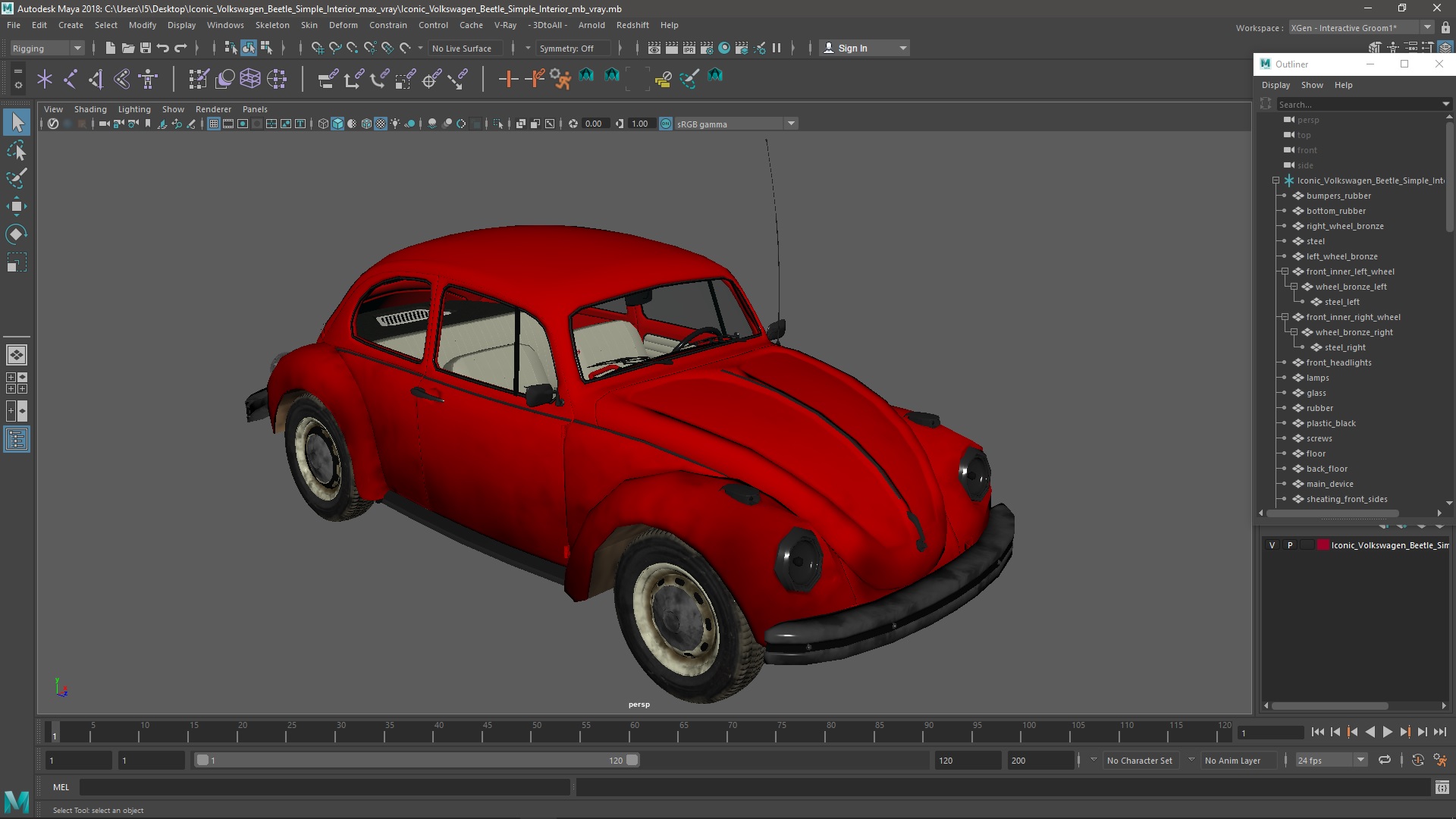 3D model Iconic Volkswagen Beetle Simple Interior