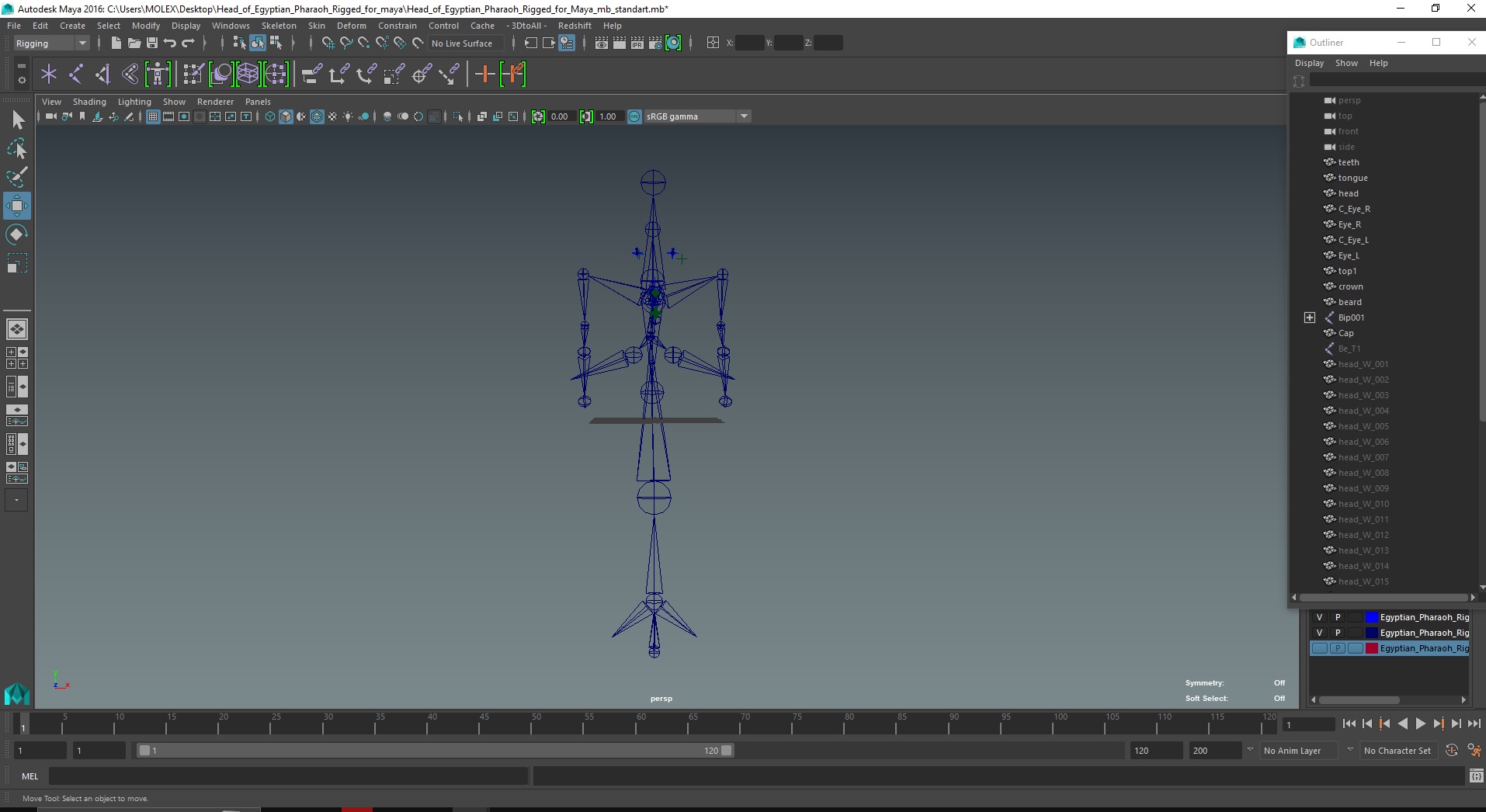 3D model Head of Egyptian Pharaoh Rigged for Maya