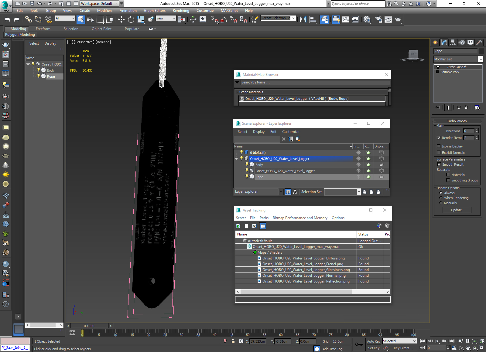 3D Onset HOBO U20 Water Level Logger model