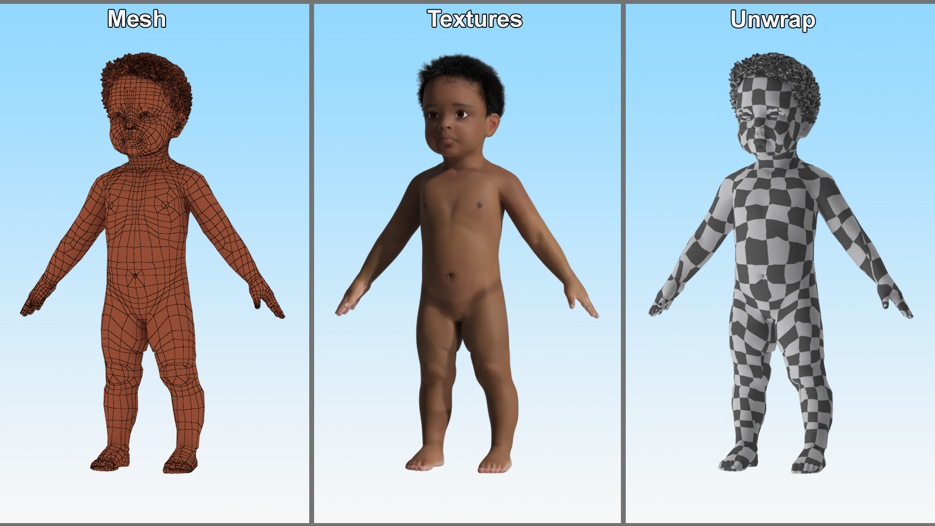 3D model Toddler Black Boy Light Skin Rigged