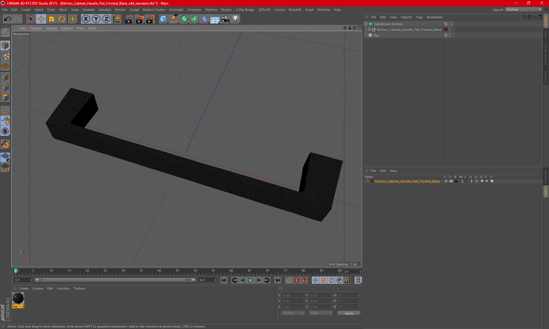 3D Kitchen Cabinet Handle Flat Fronted Black