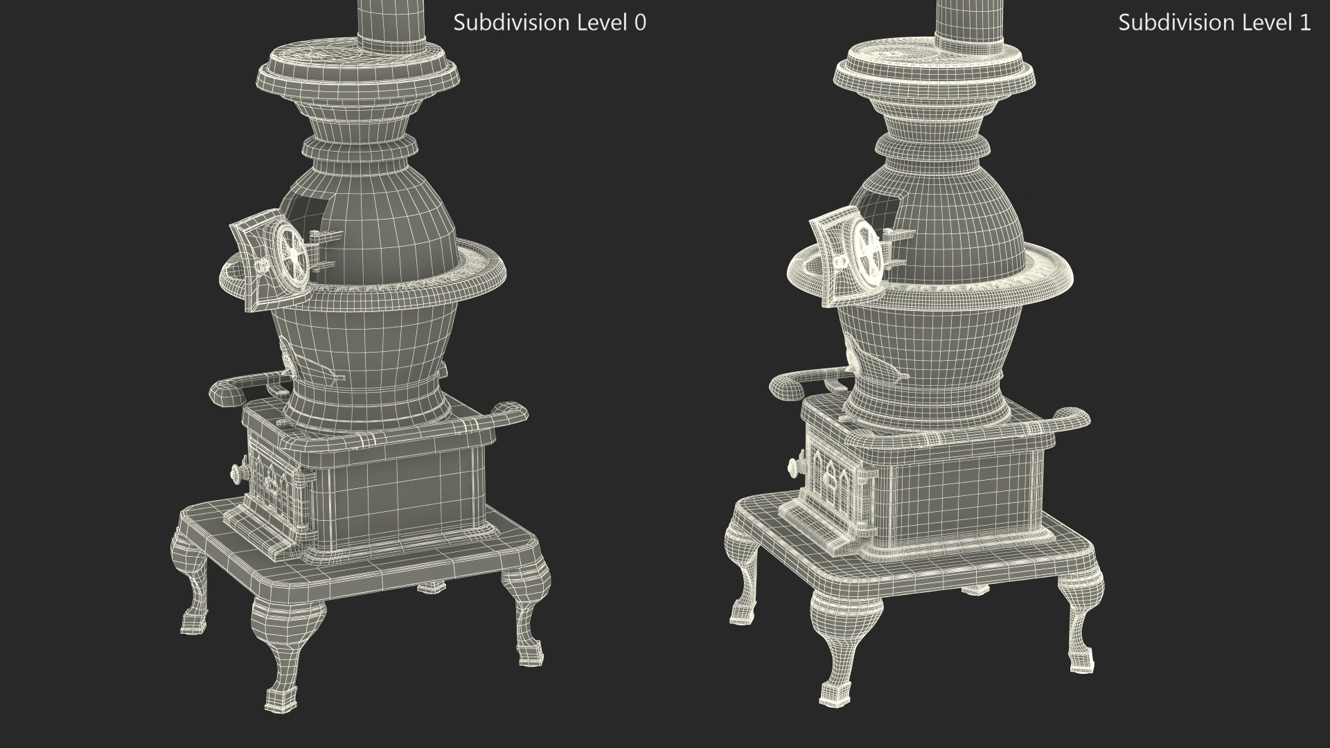 Retro Potbelly Stove Old with Fire 3D model