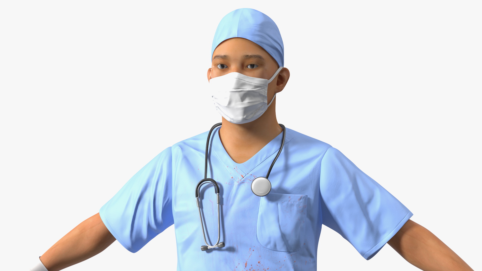 3D model Asian Doctor wearing Gloves and Mask Stained Blood