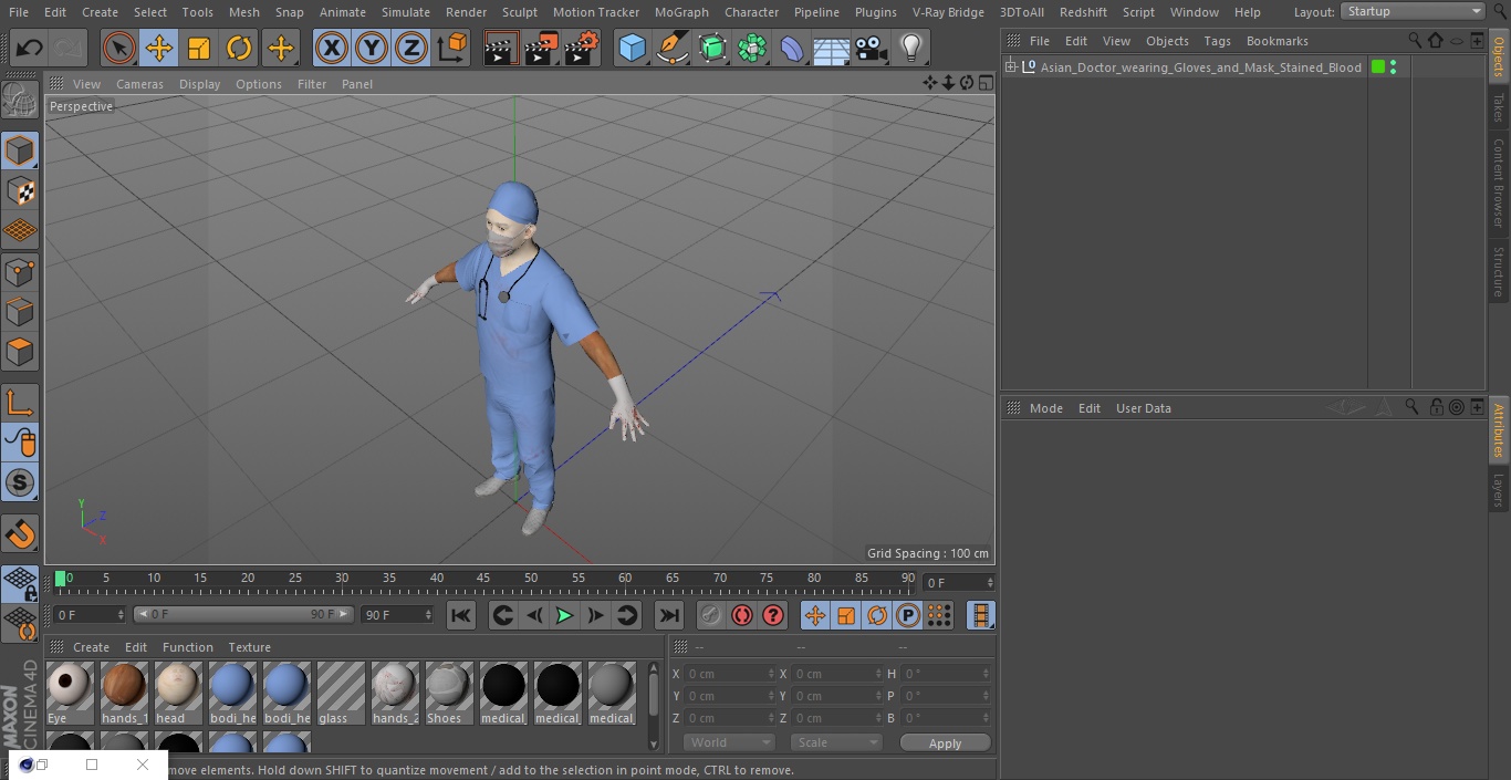 3D model Asian Doctor wearing Gloves and Mask Stained Blood
