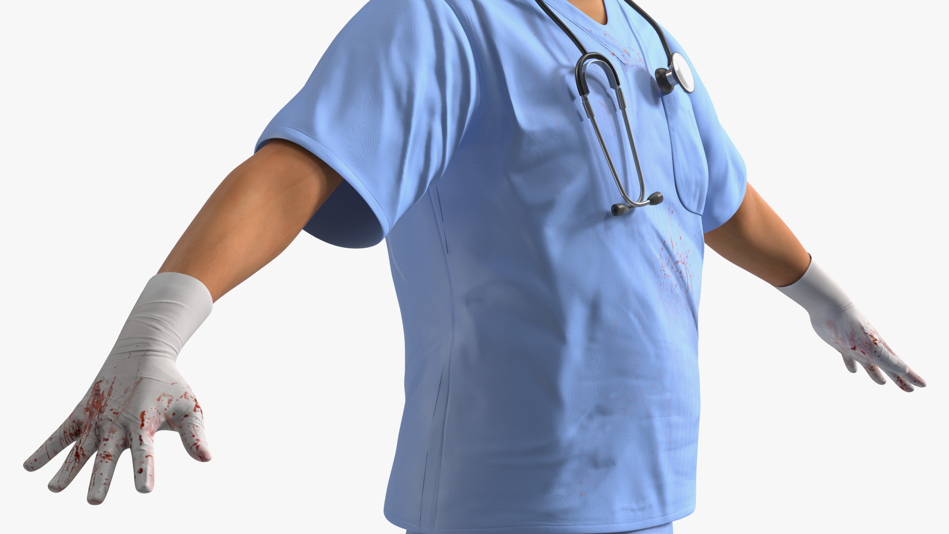 3D model Asian Doctor wearing Gloves and Mask Stained Blood