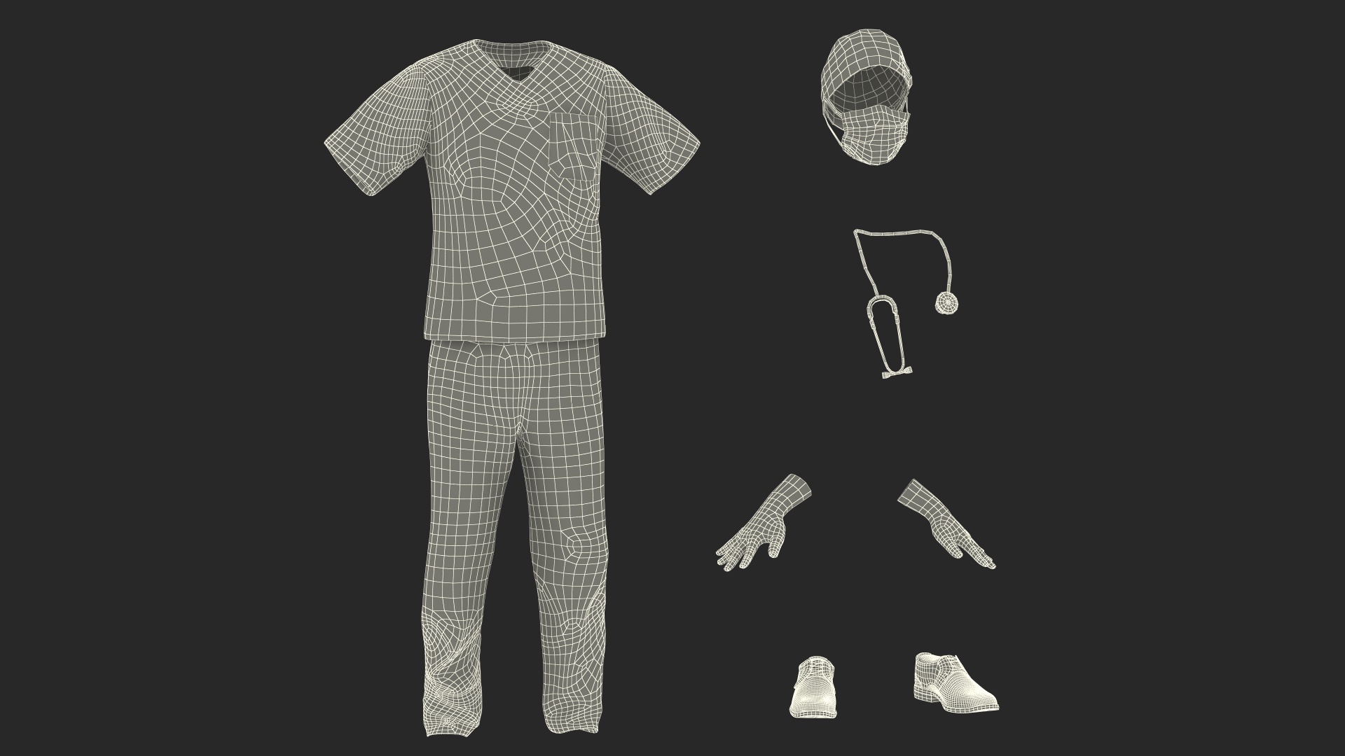 3D model Asian Doctor wearing Gloves and Mask Stained Blood