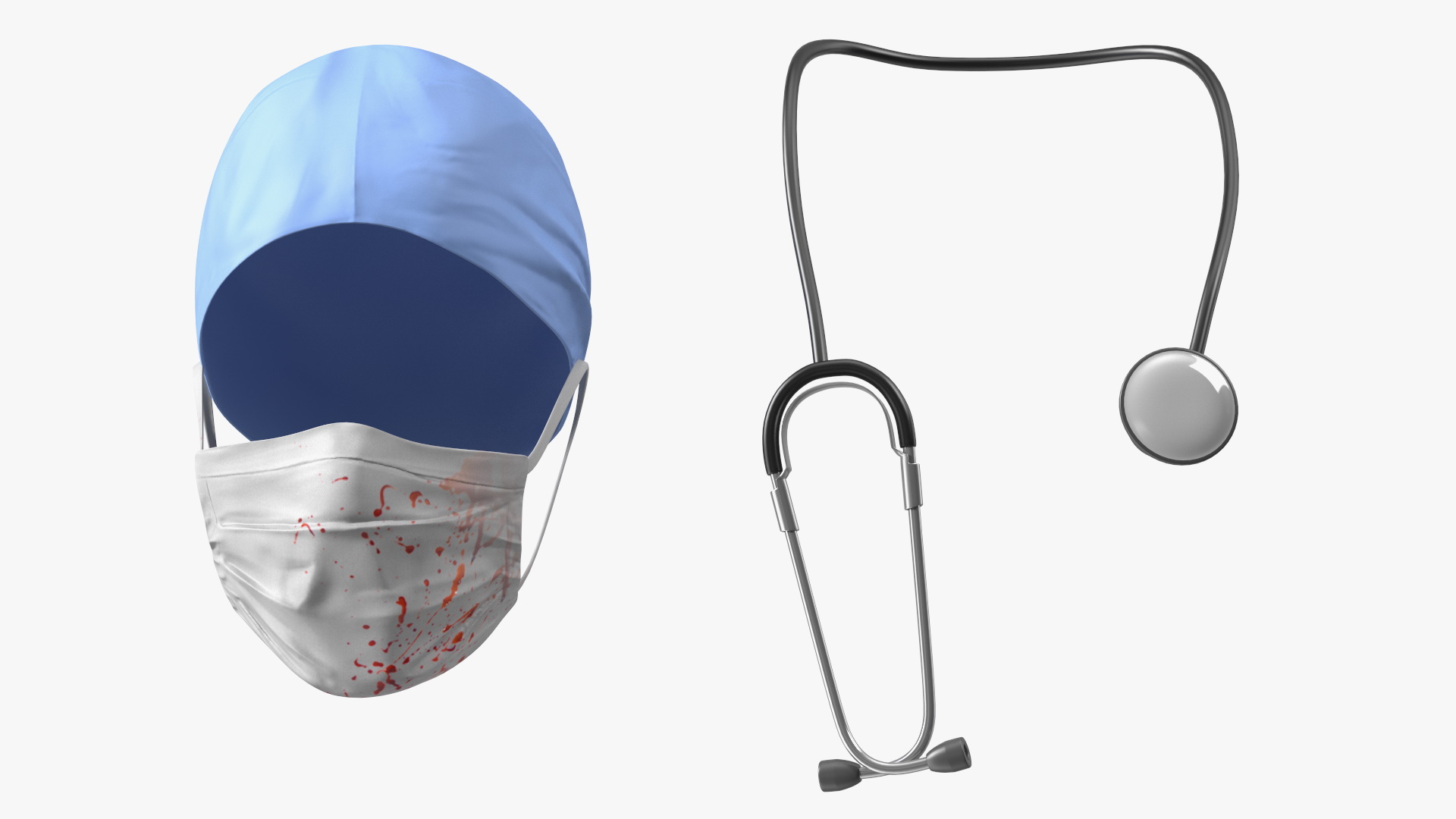 3D model Asian Doctor wearing Gloves and Mask Stained Blood