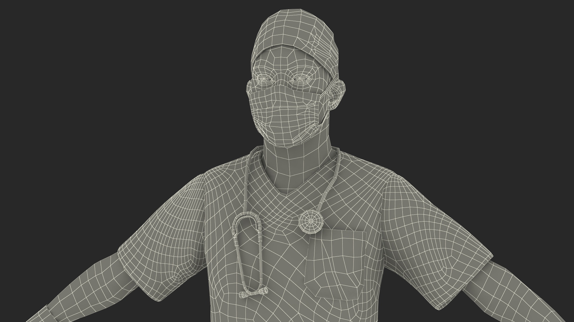 3D model Asian Doctor wearing Gloves and Mask Stained Blood