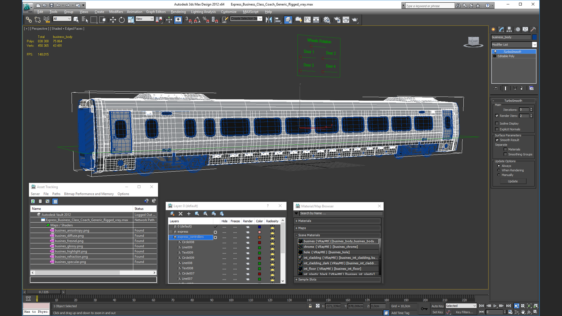 3D Express Business Class Coach Generic Rigged model