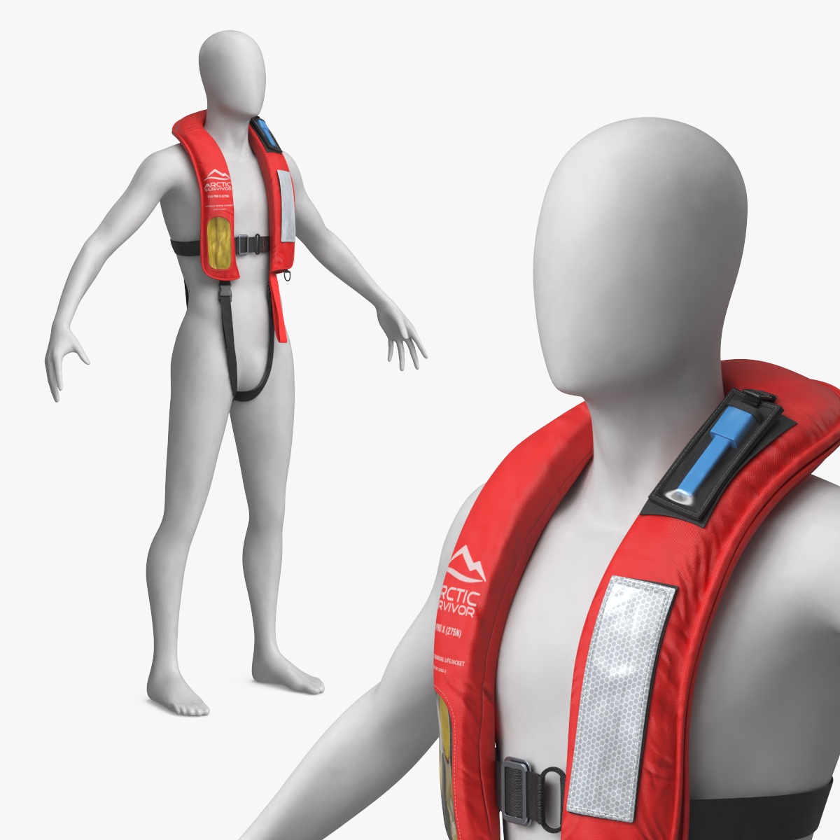 Arctic Survivor Life Jacket on Mannequin Red 3D model preview