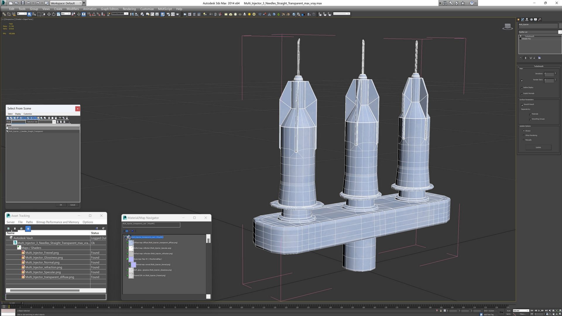 3D model Multi Injector 3 Needles Straight Transparent