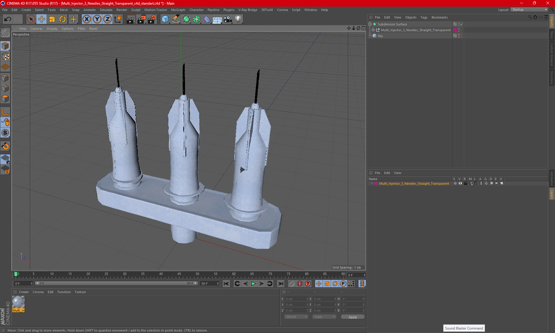 3D model Multi Injector 3 Needles Straight Transparent