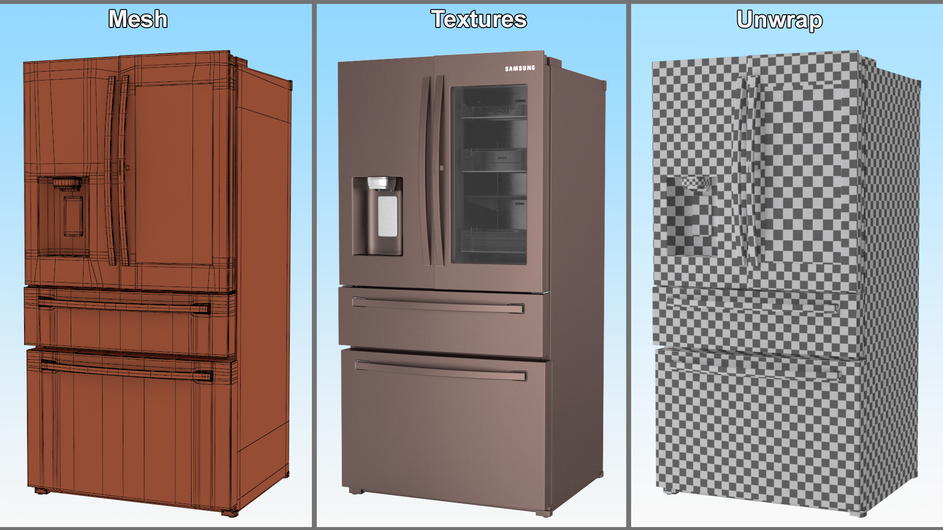 Tuscan Stainless Steel French Door Fridge Samsung 3D model