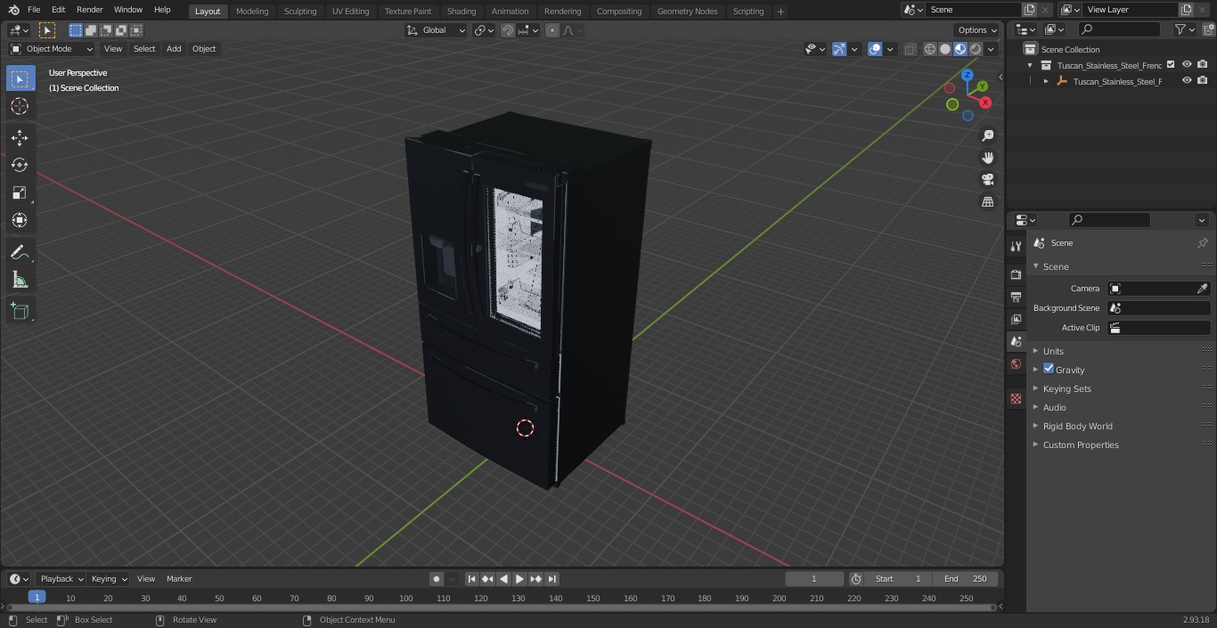 Tuscan Stainless Steel French Door Fridge Samsung 3D model
