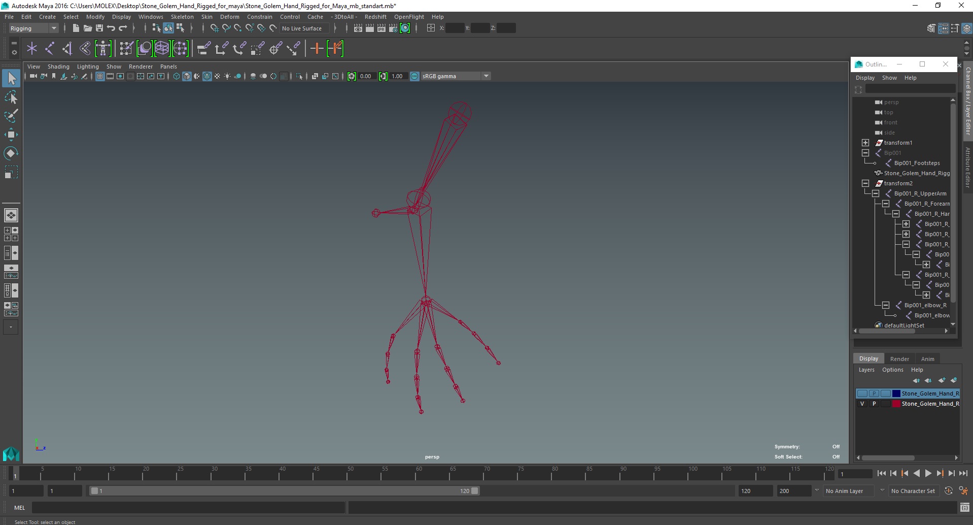 Stone Golem Hand Rigged for Maya 3D