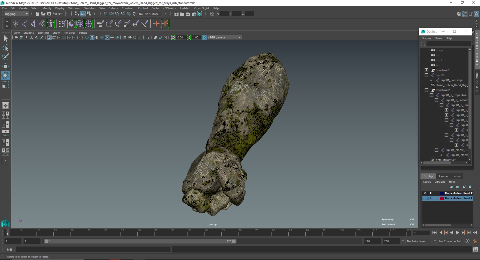Stone Golem Hand Rigged for Maya 3D