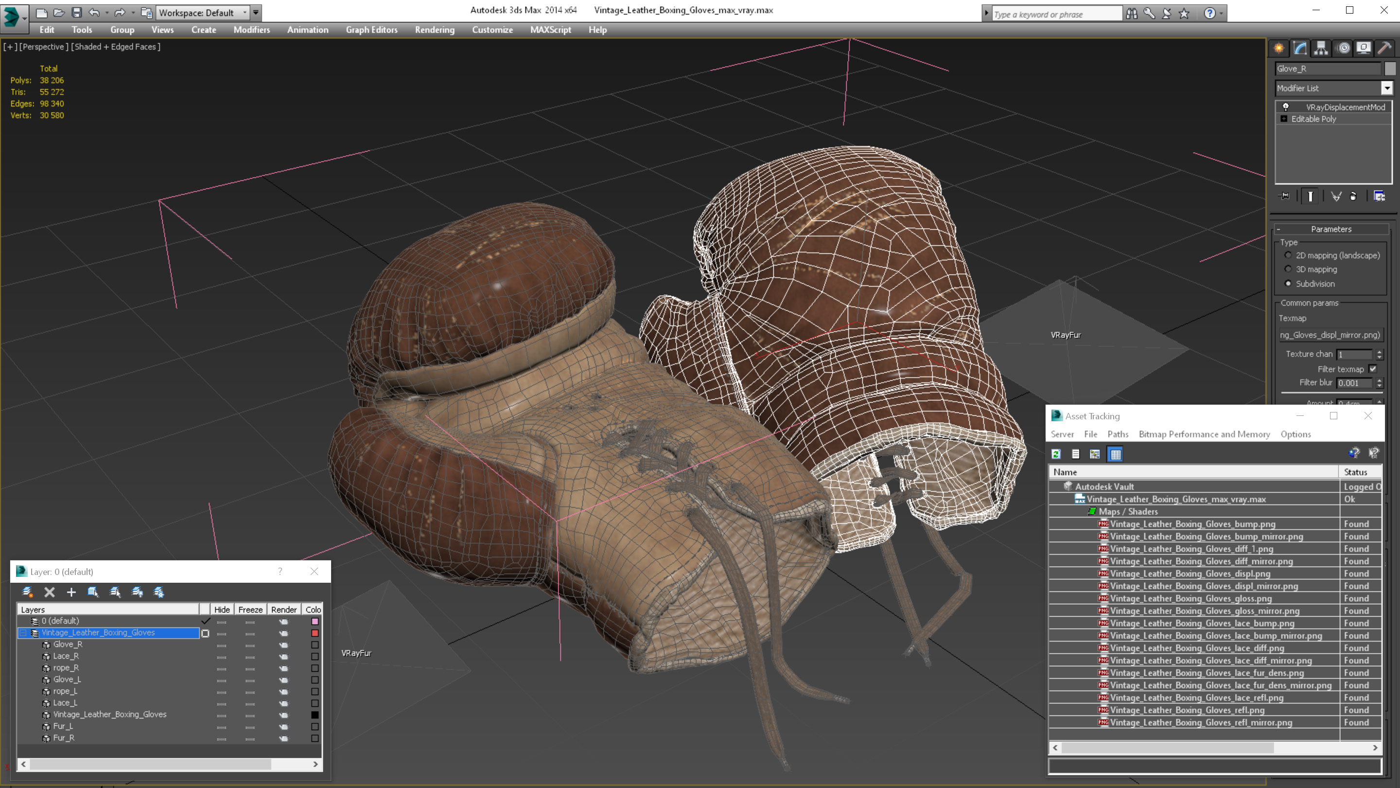 Vintage Leather Boxing Gloves 3D model