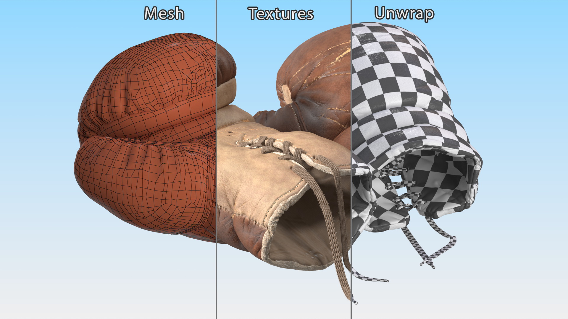 Vintage Leather Boxing Gloves 3D model