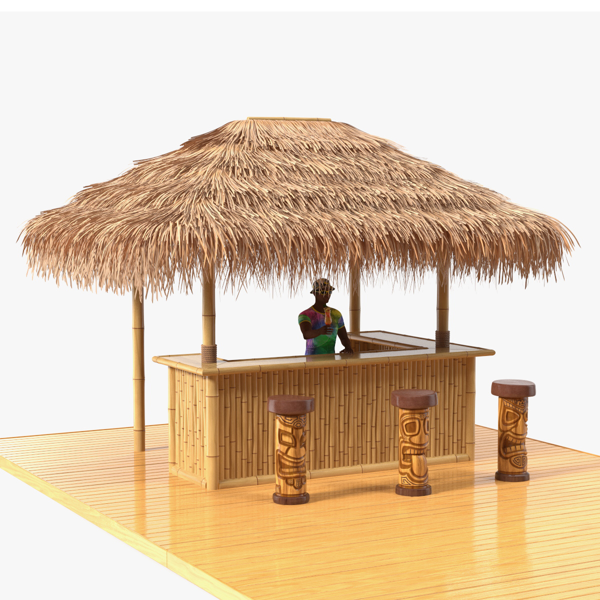 Barman at Tiki Bar Rigged for Maya 3D model