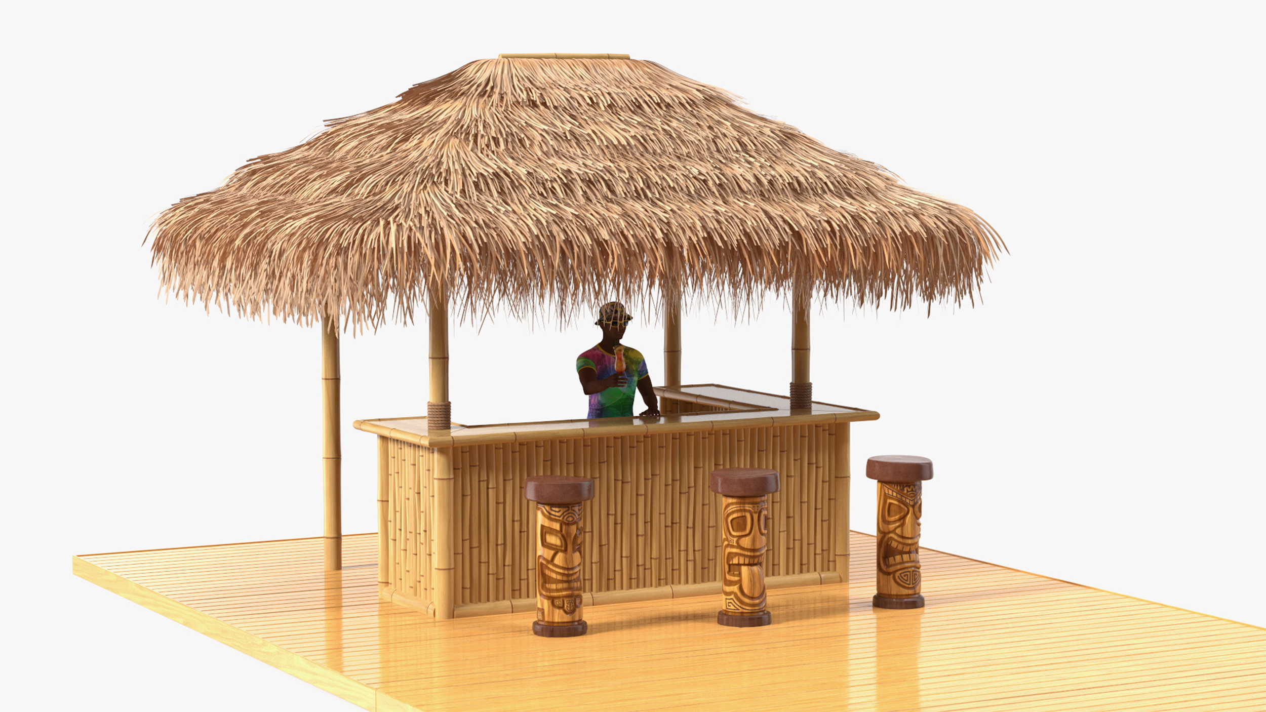 Barman at Tiki Bar Rigged for Maya 3D model